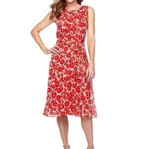 JH NWT Sleeveless Floral Red/Tan  Dress Size:14